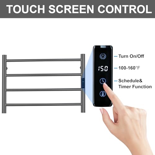 Electric Towel Rack with Voice Control for Alexa & Google Home,TUYA - Wall-Mounted Bathroom Heating Towel Warmer,Plug-in,Stainless Steel Material,16.54x23.62x5.51 in,Gunmetal Grey，4 Bars - color: Gungrey With Wifi, size: 4 Bar