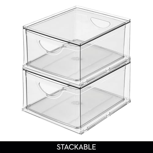 iDesign Stackable Storage Drawer, Set of 2, Clear | For Fridge, Pantry, or Under Sinks, Made in USA - style: Pack of 2