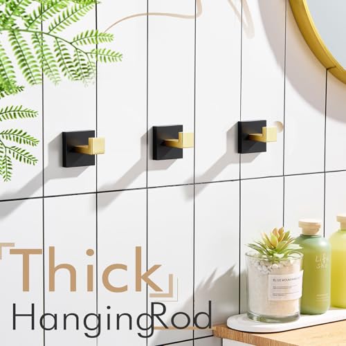KOKOSIRI Robe Hooks for Wall Bathroom Towel Hooks Coat Hook Kitchen Garage Heavy Duty Wall Mounted Stainless Steel Brushed Gold and Matte Black, 3 Pack B1010GDK-P3 - color: Black Gold, size: 3 Pack