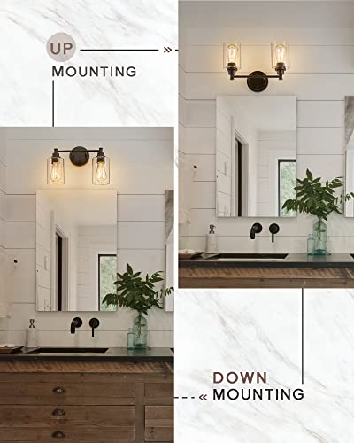 FEMILA Bathroom Vanity Light, Vanity Lighting fixtures, Modern Wall Sconce Bathroom Lighting with Claer Glass Shade, 2-Light Bathroom Light Fixtures, Oil Rubbed Bronze Finish, 4FYC56B-2W ORB - color: Oil-Rubbed Bronze, size: 14.3"