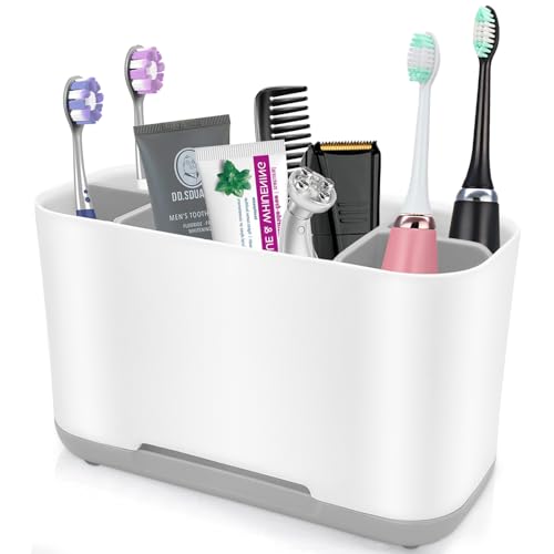 Toothbrush Holder with Anti-Slip,Plastic Detachable for Easy Cleaning Multi-Functional Storage,Large Electric Toothbrush and Toothpaste Organizer Caddy for Bathroom Vanity,Sink,Countertop (Grey) - color: Grey