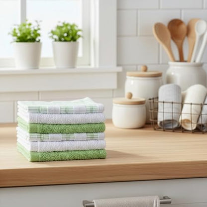 100% Cotton Washcloths 12x12 in, Green (6 Pack) - color: Green