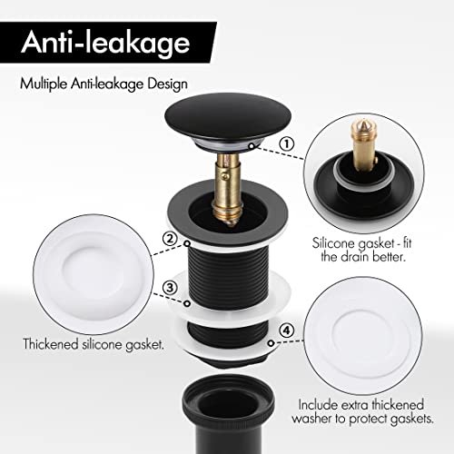 KES Bathroom Sink Drain Without Overflow Sink Drain Stopper Matt Black Pop Up Drain, All Metal Rustproof Brass and 304 Stainless Steel, S2008D-BK - color: Matte Black, style: NO Overflow (Big Cap)