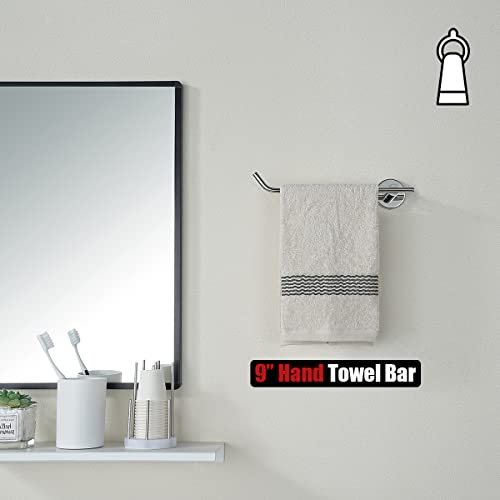 JQK Chrome Hand Towel Bar, Stainless Steel Towel Ring for Bathroom, 9 Inch Necklace Holder Matte Black Wall Mount Left Hand, TR101-CH - color: Chrome, size: 9 Inch (Left)