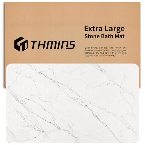 THMINS White Marble Stone Bath Mat, 24''x16'' Stone Shower Mat | Diatomite Stone Bath Mat, Super Absorbent, Quick-Drying, Non-Slip, and Easy to Clean for Bathroom - color: Whitemarble, size: 23.6x15.4''