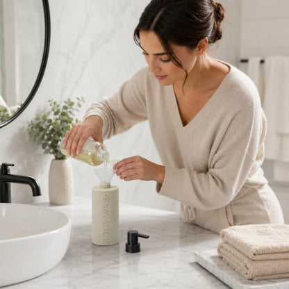 Resin Tan Sandstone Body Wash Engraved Bottle Refillable Pump Dispenser, Durable Waterproof Resin Construction for Bath, Shower - Tan Sandstone, ORB Pump - color: Tan Sandstone Resin, Orb Pump - Body Wash