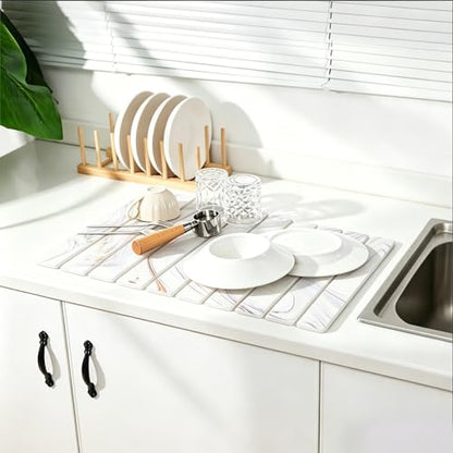 Dish Drying Mat, Stone Drying Mat for Kitchen Counter, Stone Bath Mat,White | Water Absorbing Diatomaceous Earth Drying Stone for Kitchen Counter, Bath Stone Mat, Kitchen Dish Drying Stone Mat, 24"×16" - color: White
