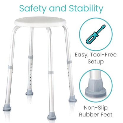 Vive Shower Stool for Inside Bath - Small, Adjustable, Plastic, Round, Non-Slip - Bathtub Seat Chair for Bathroom Safety - Waterproof Medical Universal Tub Bench for Elderly, Senior, Women, Adults | Non-Slip - Bathtub Seat Chair for Bathroom Safety - Wate