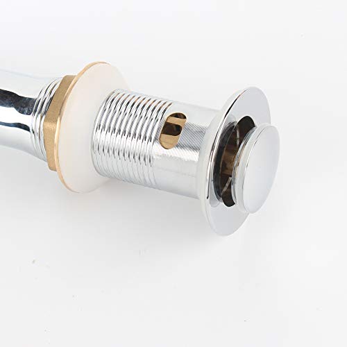 Bathroom Sink Pop Up Drain with Overflow, Strainer, Polished Chrome | Solid Brass with Detachable Basket Strainer; 7 in. Closed/7.5 in. Open; 1-1/2 in. Min Drain Opening; Push-button Stopper - color: Chrome, size: Small Popup Cap