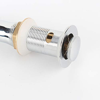Bathroom Sink Pop Up Drain with Overflow, Strainer, Polished Chrome | Solid Brass with Detachable Basket Strainer; 7 in. Closed/7.5 in. Open; 1-1/2 in. Min Drain Opening; Push-button Stopper - color: Chrome, size: Small Popup Cap
