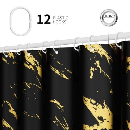 Black and Gold Shower Curtain 72 x 78 Inch, Extra Long Black Marble Shower Curtain, Modern Fabric Shower Curtains for Bathroom, Water Resistant Bath Curtain Set with Hooks, Black Gold Texture - color: Black, size: 72"W x 78"L (Pack of 1)