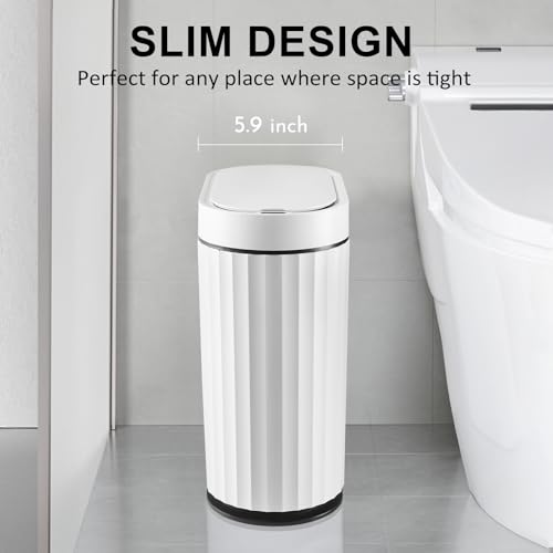 ELPHECO Bathroom Trash Can with Lid, 2 Gallon, Motion Sensor, Black White | Automatic Garbage Can, Slim Smart Trash Bin, Waterproof Plastic Wastebasket, Narrow Bin for Kitchen and Office - color: White Black