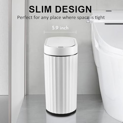 ELPHECO Bathroom Trash Can with Lid, 2 Gallon, Motion Sensor, Black White | Automatic Garbage Can, Slim Smart Trash Bin, Waterproof Plastic Wastebasket, Narrow Bin for Kitchen and Office - color: White Black