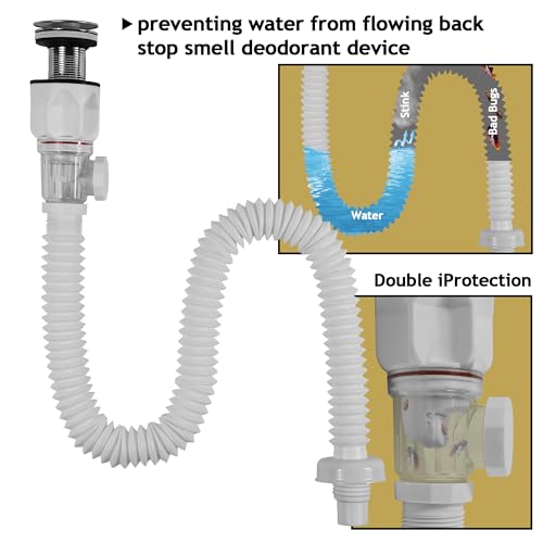 Bathroom White Sink Drain Kit, with Flexible Expandable P-Trap Sink Drain Pipe, Fits 1-1/4",1-1/2" and 2'' Drain Hole, Built-in Anti-Clogging Stopper, Anti-Odor Without Overflow - color: White Without Overflow, style: 1 Pack