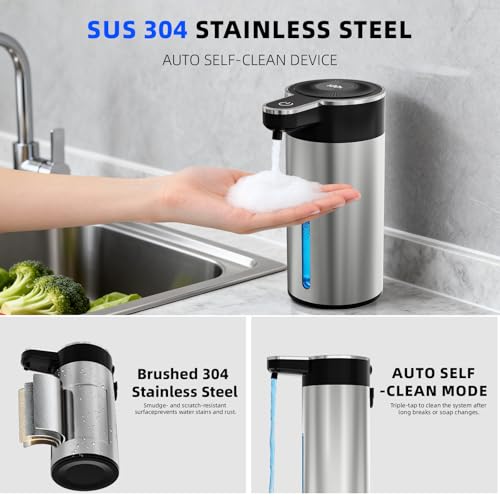 Touchless Automatic Foaming Soap Dispenser for Bathroom | Rechargeable, 13.5oz Large Capacity, Fast Sensor, 4 Adjustable Liquid Levels, Waterproof, Clog-Free Pump - color: St-03 Foam Silver, style: Foam