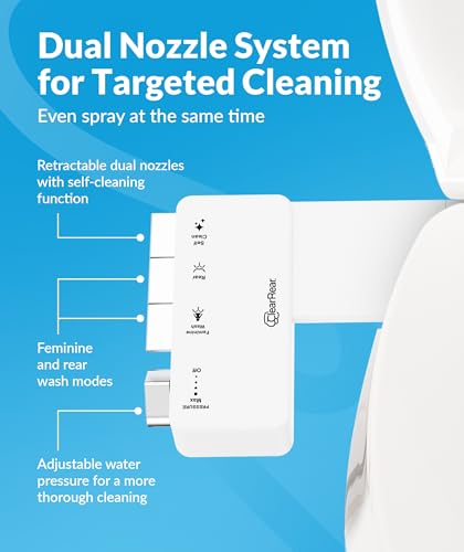 CLEAR REAR Bidet Attachment for Toilet Seat - Non-Electric with Self Cleaning Dual Nozzles, Leak Proof Connectors, Adjustable Water Spray, Rear & Feminine Wash - Hygienic Bathroom Upgrades - color: B. White