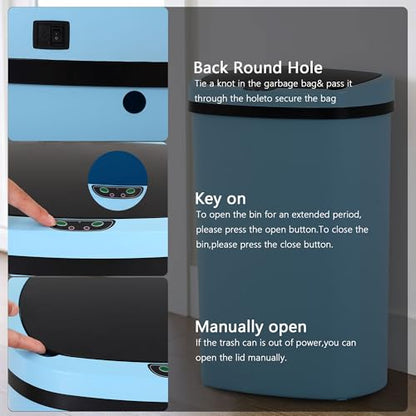 Automatic 13 Gallon Trash Can,Soft Close Large Garbage Can with Lid,Indoor Smart Trashcans for Kitchen,Waterproof Trashcans for Kitchen,Touch-Free Trash Can,Blue - color: Blue, style: 1 piece