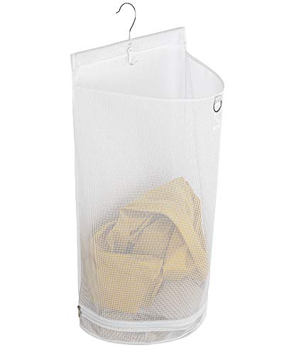 ALYER Hanging Semi Round Storage Mesh Bag,Collapsible Laundry Hamper Basket with Durable Hanger (White) - color: White