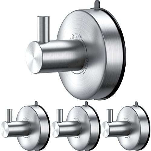DGYB Suction Cup Hooks for Shower Set of 4 Brushed Nickel Towel Hooks for Bathrooms SUS 304 Stainless Steel Shower Hooks for Loofah 15 Lb Bathroom Hooks for Towels - color: 4 Pack-Silver Nickel