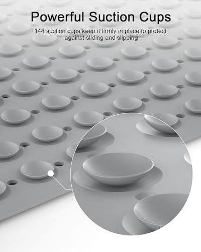 Bath Mat for Tub Shower Mat Non Slip Kids Rubber Shower Tub Mat, 100% Natural Rubber no Plastic Odors Perfect for Baby and Elder, Strong Suction Cups, Textured Mat Surface, 28 X 16 inches, Grey - color: Grey With Drain Holes