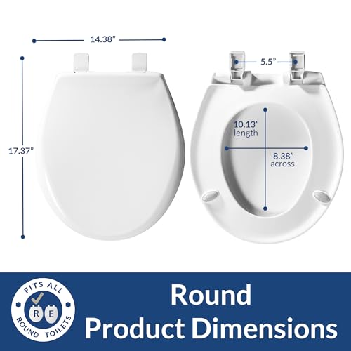 Mayfair Aurora Slow Close Toilet Seat, Easy Clean Hinges and Adjustable Perfect Fit Plastic Seat, Made in USA, Round, Bone - size: Round