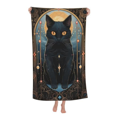 Tarot Card Moon Black Cat Beach Towel Pagan Witchcraft Sand Free Towels for Adult Kids Quick Dry Ultra Absorbent Soft Pool Travel Swim Bath Shower Towel Gifts 52” x 32” - color: Beach Towel11