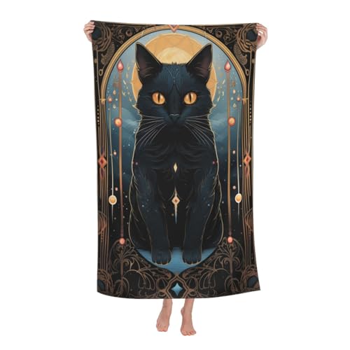 Tarot Card Moon Black Cat Beach Towel Pagan Witchcraft Sand Free Towels for Adult Kids Quick Dry Ultra Absorbent Soft Pool Travel Swim Bath Shower Towel Gifts 52” x 32” - color: Beach Towel11