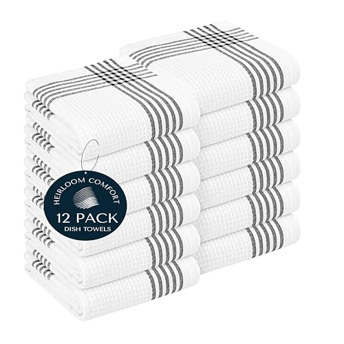Black and White Kitchen Towels 12 Pack, 16x26 Inch, 100% Cotton Waffle Weave, Super Absorbent, Quick Dry, Reusable Dish Towels for Cleaning, Drying, Cooking, Washing - color: Black, White, style: 12 Pack
