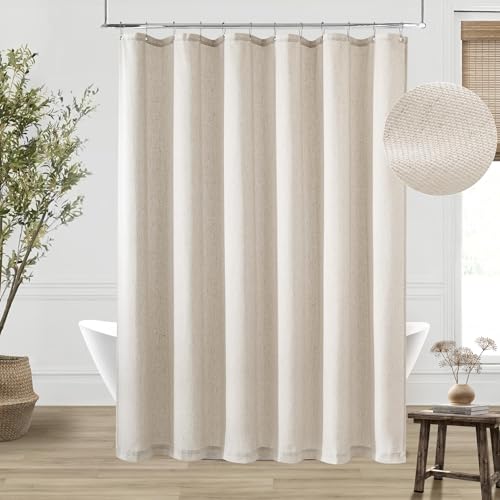 Oatmeal Linen Shower Curtain for Bathroom Water Repellent 72x72 Inch | Neutral Simple French Country Shower Curtains 72 Inches Long Earthy Tone Greige Taupe Greyish Beige with Hooks Flax Burlap - color: Linen, size: 72"W x 72"L (Pack of 1)