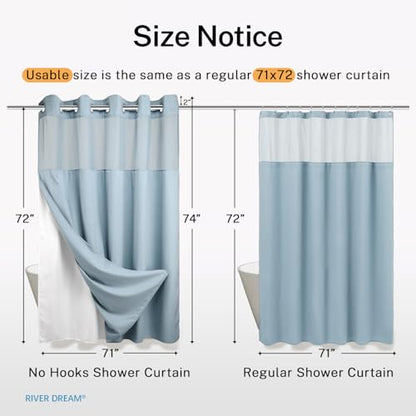 River Dream Heavyweight Waffle No Hook Shower Curtain with Liner,Blue,71x74 | Dotted Waffle,Snap-in Liner,Heavy Duty,Quick Dry,Mesh Top Window,With Bottom Magnets,Hotel-Grade,Washable,Standard Size - color: Blue, size: 71"W x 74"L (Pack of 1)