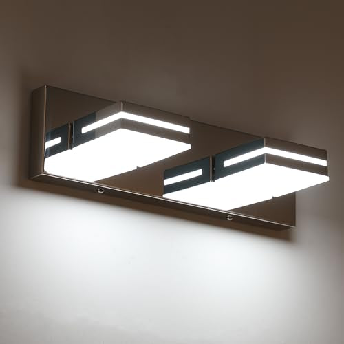 SineRise LED Modern Bathroom Vanity Light Fixtures, Modern Acrylic Bathroom Wall Lighting Fixtures Over Mirror, 2-Light, 15.5-Inch, Chrome, White - color: Chrome, White, size: 2-Light, 15.5-Inch