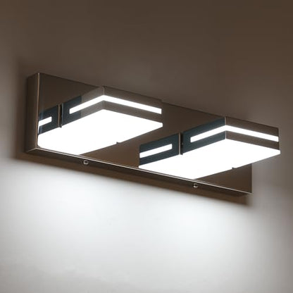 SineRise LED Modern Bathroom Vanity Light Fixtures, Modern Acrylic Bathroom Wall Lighting Fixtures Over Mirror, 2-Light, 15.5-Inch, Chrome, White - color: Chrome, White, size: 2-Light, 15.5-Inch