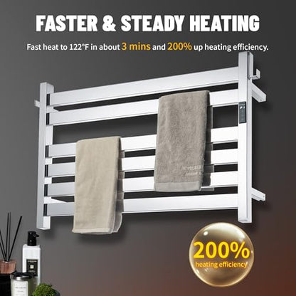 K&KALONZO Towel Warmer for Bathroom, Wall-Mounted 6-Bar Heated Towel Rack with Built-in Timer, Waterproof Electric Towel Heater, Support Plug-in and Hardwired, Polished, EL18M