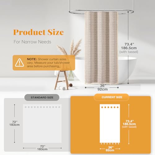 3-in-1 Stall Boho Linen Shower Curtain Set with Liner, 36x72, Taupe | Half Size, 330GSM Linen Blend, Waterproof PEVA Liner, Heavy Duty Fabric, 6 Plastic Hooks, Modern Farmhouse, Machine Washable - color: Taupe With Liner, size: 36"W x 72"L (Pack of 1)