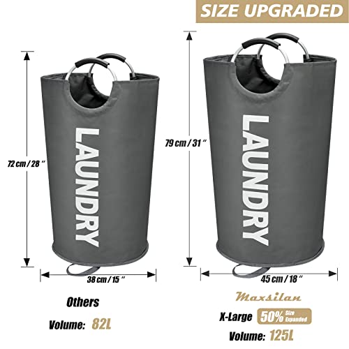 Maxsilan 125L X-Large Laundry Basket Bag, Collapsible Tall Hamper, Dark Grey - color: Dark Grey, size: 125L