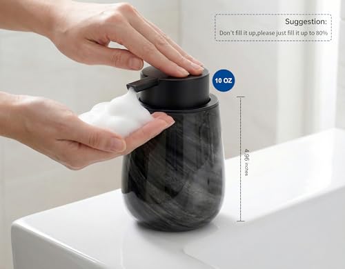 Marble Glass Foaming Hand Soap/Lotion Pump Dispenser, Refillable for Kitchen and Bathroom Countertop (Black) - color: Black Foaming