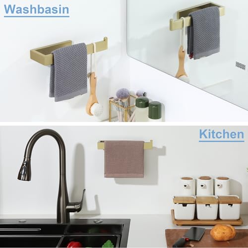 Sayayo Brushed Gold Hand Towel Holder, Towel Bar for Bathroom Wall 10 Inch | SUS304 Stainless Steel Towel Ring, Kitchen Towel Rack Modern Square - color: Brushed Gold
