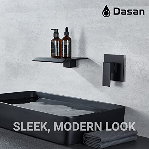 DASAN Wall Mount Waterfall Bathroom Faucet Matte Black in Wall Sink Faucet, Single Handle Wall Mounted Modern Faucet for Bathroom with Upgraded Rough in Valve - color: Matte Black