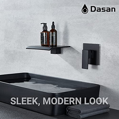DASAN Wall Mount Waterfall Bathroom Faucet Matte Black in Wall Sink Faucet, Single Handle Wall Mounted Modern Faucet for Bathroom with Upgraded Rough in Valve - color: Matte Black