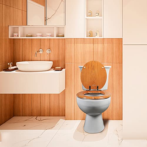 Angel Shield Elongated Toilet Seat Wood Veneer Natural Soft Close | Quick Release Metal Hinges, Adjustable Fit for Standard Elongated Toilets, Easy to Install&Clean - color: Wood, size: Elongated