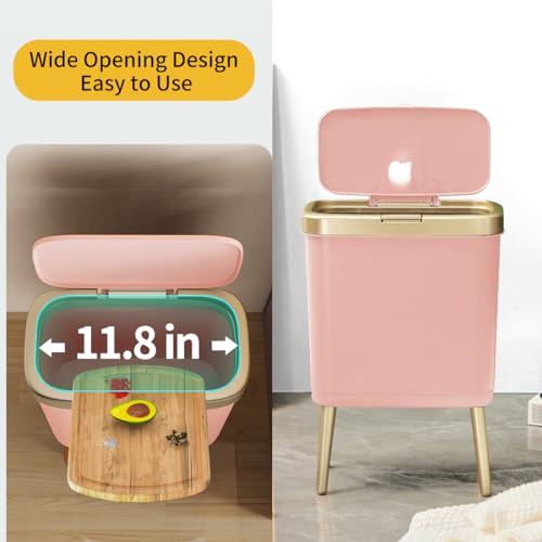 Procade Bathroom Trash Can with Lid,4 Gallon Gold and Pink Garbage Can,Slim | Tall Plastic Trash Bin with Legs and Press Top Lid,Narrow cute Small Waste Basket for Room, Bedroom,Office,Kitchen,RV,Laundry - color: Pink