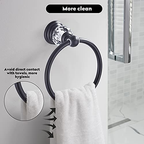 WINCASE Crystal Towel Ring, Black Hand Towel Holder, Bathroom Round Towel Hanger Racks Wall Mount Matte Black - color: Black