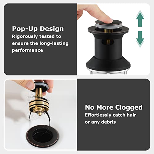 All Metal Bathroom Sink Drain with Overflow, Stainless Steel Pop Up Drain for Lavatory Vanity Vessel Sink, Oil Rubbed Bronze, 2108503 - color: Oil Rubbed Bronze, style: With Overflow
