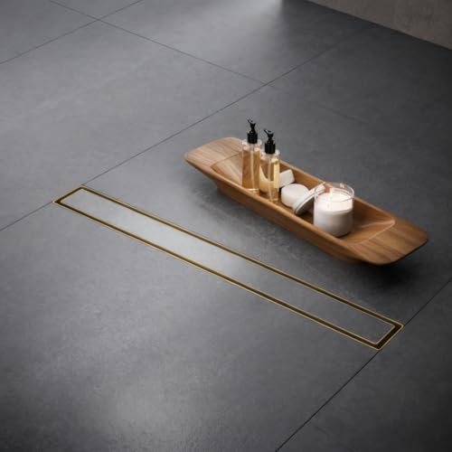 AVSIILE Linear Shower Floor Drain, Brushed Gold 12 Inch 304 Stainless Steel Bathroom Drains Kit, Rectangular Shower Trench Drain with Reversable Tile-in Pattern Drain Cover & Hair Catcher - color: Brushed Gold, size: 12 Inch