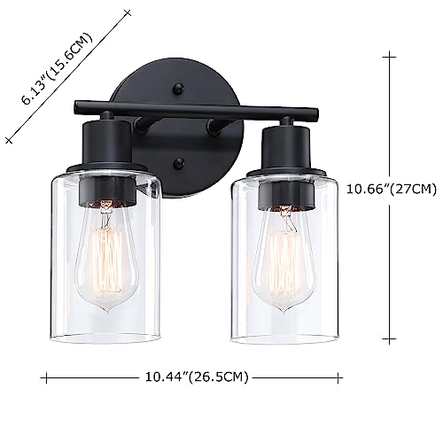 WISBEAM 2-Light Bathroom Vanity Light, Black Bathroom Light Fixtures with Clear Glass Shade Including E26 Medium Base, Bulb NOT Included, Vanity Light Over Mirror - color: Black, size: VNT003