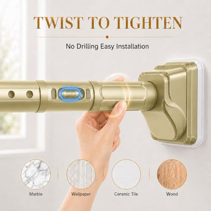 JILRON Tension Shower Curtain Rod 41-200in(3.41-16.6ft)×2,No Drill Silver Color Spring Rod,Versatile-1.26" dia,One-Click Stretch Design, Upgraded Anti-Slip Pads - color: Gold, size: 41-200 inch-2Pack