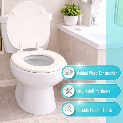 LDR 18.5 x 14.375 x 2 in. Round Molded Wood Toilet Seat 050 1066BS, Round Toilet Seat Replacement for Bathrooms, Durable Painted Finish, Easy Install Hardware, Bathroom Accessory for Home Improvement - color: Wood