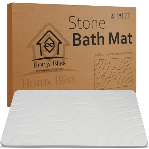 Stone Bath Mat Quick Drying Diatomaceous Earth Bath Mat Non Slip Shower Mat Super Absorbent Stone Bath Mats for Bathroom, Floor, Kitchen Counter, Easy to Clean (23.6” X 15.3”, White) - color: White