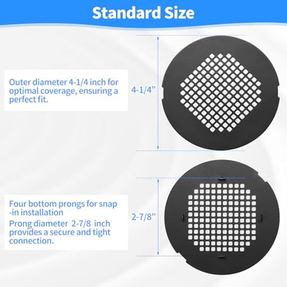 Shower Drain Cover, Drain Hair Catcher Snap-in Replacement Strainer | Matt Black Round Grate, Drain Protector Designed for 4.25" OD Standard Round Shower Drains - color: A-matt Black