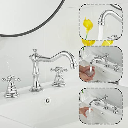 2 Handles 3 Holes Faucet Widespread Bathroom Sink Faucet Chrome Basin Mixer Tap Matching Pop Up Drain with Overflow - color: Chrome, style: Ceramic Cover